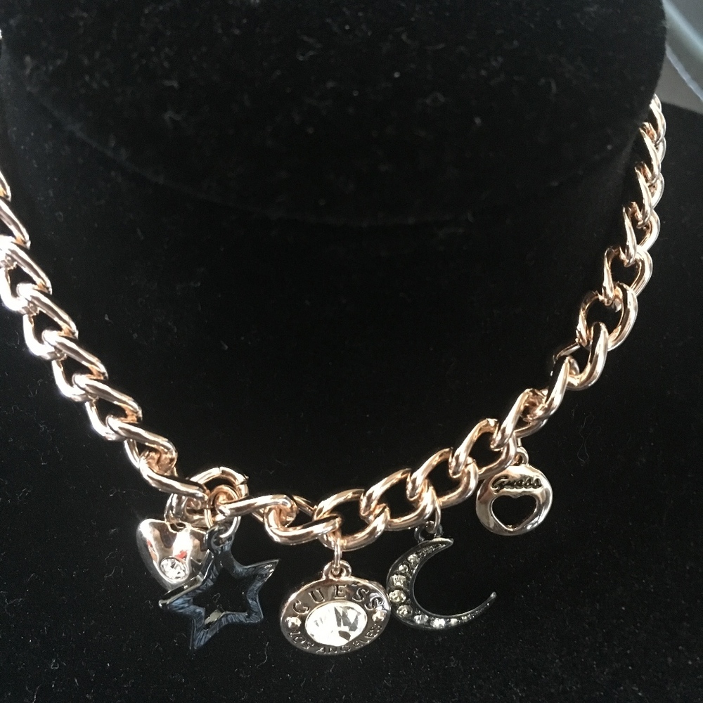 Guess Celestial Gold & Black Charm Bracelet Moon Brand New Adjustable